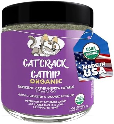 Cat Crack Organic Catnip, 100% Natural Cat Nips Organic Blend That Energizes and Excites Cats, Safe Catnip Treats Used for Cat Play, Cat Training,New Organic Catnip Toys for Cats(1 Cup Organic