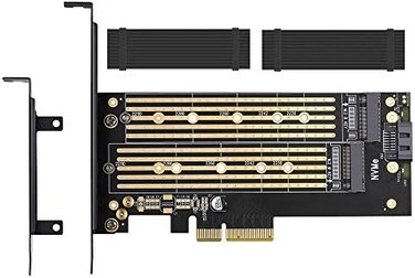 MHQJRH Dual M.2 PCIE Adapter for SATA or PCIE NVMe SSD with Advanced Heat Sink Solution,M.2 SSD NVME (m Keyand SATA (b Key22110 2280 2260 2242 2230 to PCI-e x 4 Host Controller Expansion Card