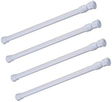 qinsou Tension Rods, 4 Pack 15.7-28 Inches Adjustable Spring Steel Cupboard Bars No Drill Tension Curtain Rod Shower Rod Extendable Width