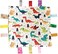 G-Tree Baby Comfort Blanket with Tag, Taggy Blanket - Multi-Coloured Dinosaurs Tag, Taggy Blanket - Red Textured Underside