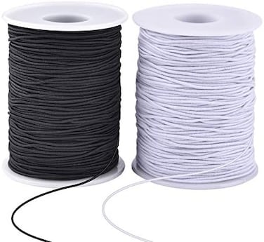 Zealor (White and Black- 2 Roll 1 mm Elastic String Cord Elastic Thread Beading String Cord for Jewellery Making Bracelets Beading 100 Metres/Roll (White and Black