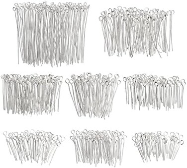 Genie Crafts 1200 Pieces Eye Pins for Jewelry Making, Bulk 20-Gauge Hooks for DIY Earrings, 8 Assorted Lengths (Silver