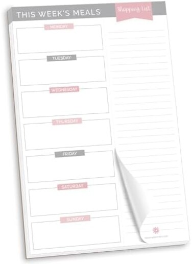 bloom daily planners GreyPink Weekly Meal Planning Pad - Magnetic Hanging Refrigerator Menu Planner with Tear-Off SheetsPerforated Grocery Shopping Lists - 6&rdquo; x 9&rdquo; - Neutral