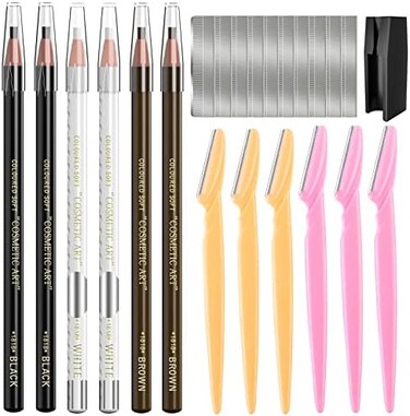 KAIQIKAIXI Waterproof Eyebrows Pencil Tattoo Makeup And Microblading Supplies Kit-Eye Brow Liners In 8 Eyebrow Pens 6 Eyebrow knives 1Eyebrow Pencil Shaper 10 Pencil Sharpeners