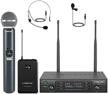 نظام ميكروفون لاسلكي Phenyx Pro UHF، ميكروفون محمول باليد/على الجسم/على الياقة/سماعة رأس، متعدد القنوات، أداء احترافي بعيد المدى، مثالي للعروض التقديمية، وأنظمة الصوت العامة، والكنائس (PTU-71-جديد)