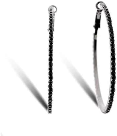 Silver Plated Women Hoop Earrings Bridal Wedding Black White Pink Crystal Rhinestone Earrings