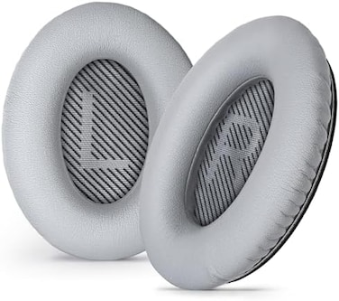 وسادات أذن بديلة من Aurivor لسماعات Bose Quiet-Comfort QC 35 (ii25 15 2)، ووسادة محسّنة لسماعات QC35 (iiQC25 QC15 QC2 SoundTrue/SoundLink AE2/AE2i/AE2w ذات التصميم المحيط بالأذن (فضية)