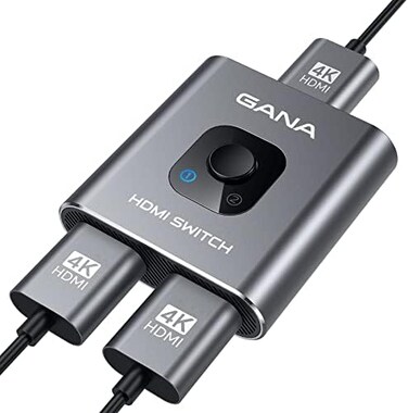 موزع HDMI من GANA بدقة 4K - موزع HDMI ثنائي الاتجاه مصنوع من الألومنيوم، موزع HDMI ثنائي المدخلات ومخرج واحد، يدعم دقة 4K عالية الوضوح بمعدل 60 هرتز لأجهزة تشغيل Blu-ray و Fire Stick و Xbox (شاشة واحد