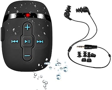 SEWOBYE Waterproof MP3 Player for Swimming and Running,Underwater Headphones with Short Cord, Shuffle Feature (Black