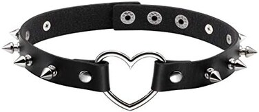 MILAKOO Punk Style Love Heart PU Leather Collar Choker Necklace with Rivets Spiked Accent