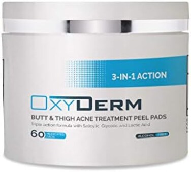 Oxyderm. ButtThigh Acne Treatment Peel Pads- Exfoliating Treatment Pads to Eliminate Acne Causing Bacteria. Removes Pimples, BlemishesIngrown Hairs for the ButtocksThigh Area for Both MenWomen.