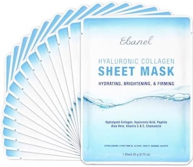 Ebanel 15 Pack Collagen Peptide Hydrating Face Masks, Instant Brightening Firming Anti Aging Face Sheet Masks, Moisturizing Spa Face Masks Skincare with Hyaluronic Acid, Vitamin C, Chamomile, Aloe
