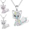 Cute Cat Kitty Pendant Necklace with Crystal Link Chain Sweet Gift Girls Women Jewelry Necklace