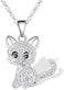 Cute Cat Kitty Pendant Necklace with Crystal Link Chain Sweet Gift Girls Women Jewelry Necklace