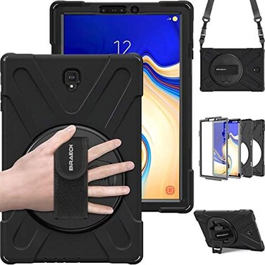 جراب BRAECN لجهاز Galaxy Tab S4 مقاس 10.5 بوصة، جراب متين مقاوم للصدمات مع مسند/حزام يد قابل للدوران 360 درجة وحزام كتف للحمل، متوافق مع جهاز Samsung Galaxy Tab S4 مقاس 10.5 بوصة إصدار 2018، طراز SM-T