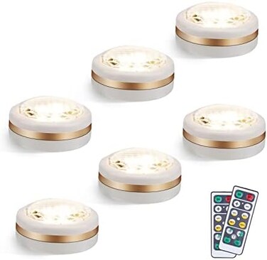 LEASTYLE Wireless LED Puck Lights with Remote Control 6 pack, LED Under Cabinet Lighting,Puck Lights Battery Operated, Closet light, Under Counter Lighting, Stick On Lights