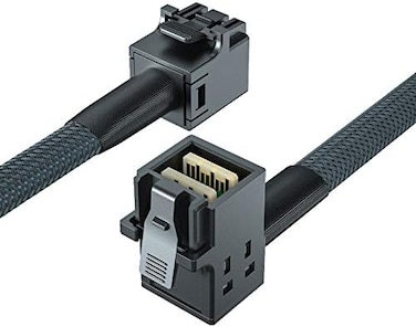 10Gtek Internal Mini SAS HD SFF-8643 to SFF-8643 Cable, 12G, 100-Ohm, Straight to Right Angle, 0.5-m