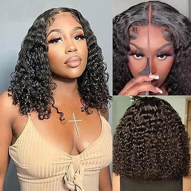 ISEE Hair 150% Density Brazilian Deep Wave Lace Front Wig Glueless Lace Front Human Hair Wigs For Women Black Pre Plucked Unprocessed 8A Virgin Brazilian Hair Wig (14'13x4 Lace Front Wig