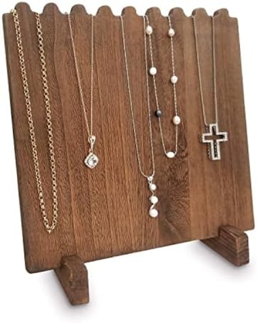 Mooca Wooden Plank Necklace Jewelry Display Stand for 8 Necklaces, Holder, Wood Stand, Storage Brown Color