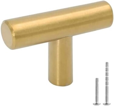 LONTAN 12 Pack Gold Drawer Knobs for Dresser Kitchen Cabinet Knobs LH201GD Gold Hardware for Cabinets Brushed Brass T Bar Knobs with 2 Inch Overall Length