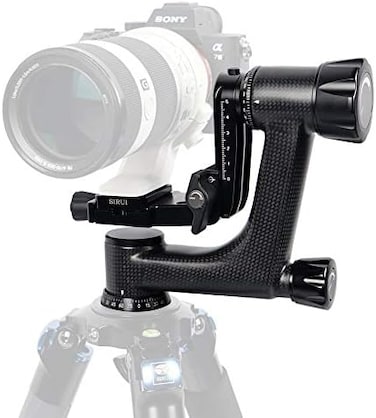 رأس حامل ثلاثي القوائم SIRUI PH-10 Gimbal خفيف الوزن واحترافي مصنوع من ألياف الكربون، رأس Gimbal بانورامي بزاوية 360 درجة مع لوحة تحرير سريع قياسية Arca-Swiss مقاس 1/4 بوصة لكاميرات DSLR، أقصى حمولة ت