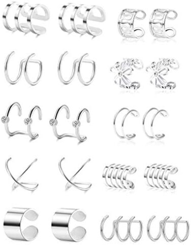 Tornito 4-10 Pairs Stainless Steel Ear Cuff Helix Cartilage Clip On Wrap Earrings Fake Nose Ring Non-Piercing Adjustable