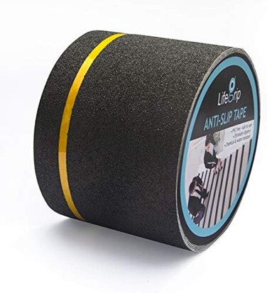 LifeGrip Anti Slip Traction Tape with Reflective Stripe, 4 Inch x 30 Foot, Best Grip Tape Grit Non Slip, Outdoor Non Skid Treads, High Traction Friction Abrasive Adhesive for Stairs Step, Black