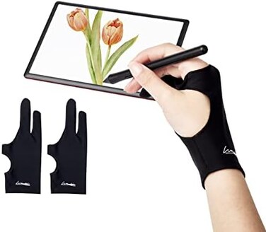WooKoudai Digital Drawing Glove 2 Pack,Artist Glove for Drawing Tablet,ipad,Sketching,Art Glove with Two Finger for Right Hand and Left Hand （Smudge Guard,Small,2.95 x8.18inch