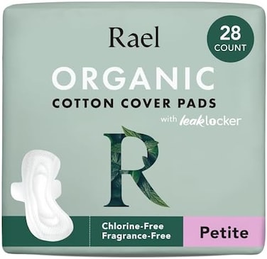 Rael Pads for Women, Organic Cotton Cover - Period Pads with Wings, Feminine Care, Sanitary Napkins, Light Absorbency, Unscented, Ultra Thin (Petite, 28 Count