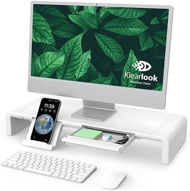 Klearlook Maximized Clarity! Foldable Monitor Stand with Adjustable for Tablet Printer Laptop PC with Storage Drawer