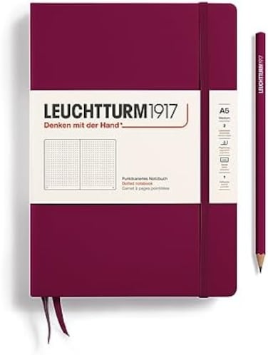 دفتر ملاحظات LEUCHTTURM1917 A5 (متوسط، غلاف مقوى، 249 صفحة، منقط، أحمر داكن)