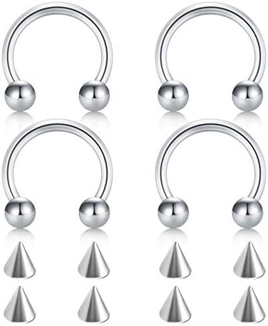 D.Bella 18G Surgical Steel Nose Septum Horseshoe Hoop Eyebrow Lip Navel Belly Piercing Ring 10mm Helix Tragus Daith Rook Earrings w Replacement Spikes