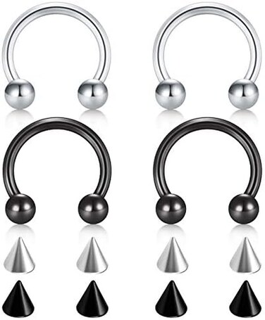 D.Bella 14G Surgical Steel Nose Septum Horseshoe Hoop Eyebrow Lip Navel Belly Piercing Ring 10mm Helix Tragus Daith Rook Earrings w Replacement Spikes