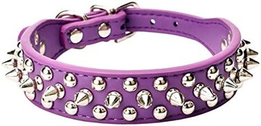 Aolove Mushrooms Spiked Rivet Studded Adjustable Microfiber Leather Pet Collars for Cats Puppy Dogs (10.6"-13" Neck, Purple
