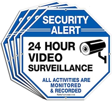 Faittoo (4 Pack"Security Alert - 24 Hour Video Surveillance, All Activities Monitored" Signs,10" x 10" .040 Aluminum Reflective Warning Sign for Home Business CCTV Security Camera, Indoor or Outdoor U