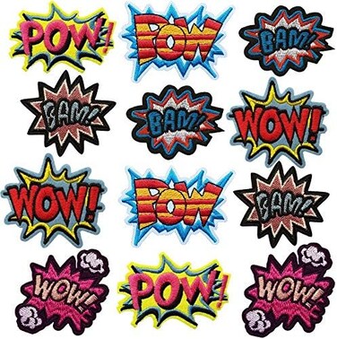 Qingxii Decorr Charm 12pcs Assorted Pow Bam Wow Letter/Alphabet Sewing on/Iron on Embroidered Patches Clothes Dress Hat Pants Shoes Curtain Sewing Decorating DIY Craft Embarrassment Applique Patches