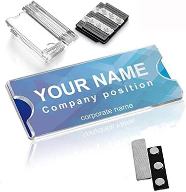 Wukong Magnetic Name Tags Kit, Magnetic Badge Holders w/ 3 Strong Neodymium Magnets, 3M Adhesive Tape, Clear Acrylic Mini Sign Display Holder and Printable Name Label, Business Name Tag/ID Badge Set o