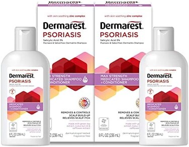 Dermarest Psoriasis Medicated Shampoo and Conditioner, Unscented, Dermatologist Tested, 8 ounces, (Pack of 2