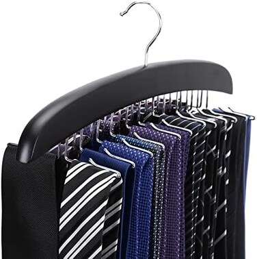SunTrade Wooden Tie Hanger,24 Tie Organizer Rack Hanger Holder Hook (Black, 24 Hooks