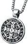 enhong Men's St Benedict Exorcism Pendant Necklace Stainless Steel Catholic Roman Cross Demon Protection Ghost Hunter Silver