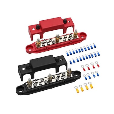 Mofeez Mofeez Bus Bar -3x1/4&acirc;&acirc;&sbquo;&not; Post,10x8 Screw Terminal Power Distribution Block with Ring Terminals(Pair - RedBlack