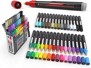 TOOLI-ART Acrylic Markers, Paint Pens Assorted Vibrant Markers for Rock Painting, Canvas, Glass, Mugs, Wood, Ceramic, Fabric, Metal, Scrapbooking. Non Toxic, Quick Dry, Multi-Surface, Lightfast (MEDIU