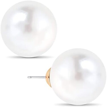 Humble Chic Big Simulated Pearl Earrings for Women - Oversized Classic Faux Round Large Ear Studs, Hypoallergenic and Safe for Sensitive Ears