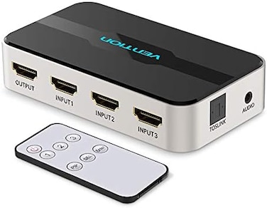 محول HDMI من VENTION يدعم دقة 4K و2K و1080P وتقنية ثلاثية الأبعاد، مع جهاز تحكم عن بعد بالأشعة تحت الحمراء لأجهزة PS3 وPS4 وXbox وSky Box وDVD وHDTV وأجهزة العرض وغيرها (3 في 1 Toslink).