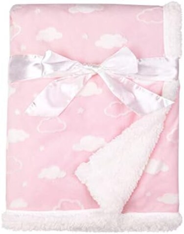American Baby Company Heavenly Soft Chenille Sherpa Receiving Blanket, 3D Pink Cloud, 30" x 35", for Girls(Pack of 1