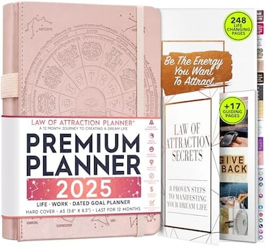 Freedom Mastery Law of Attraction Planner 2025 - Hourly, WeeklyMonthly Goal Setting Planner, 12 Month Journey to Increase ProductivityLifeGratitude Journal, Include Foldable Vision Board, Gift BoxStic