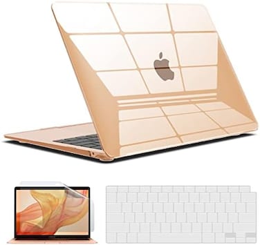 جراب IBENZER متوافق مع أجهزة MacBook Air مقاس 13 بوصة موديلات 2020 و2021 و2022 (M1 A2337 A2179 A1932)، جراب صلب، غطاء لوحة مفاتيح، واقي شاشة لجهاز Mac Air 13 المزود ببصمة Touch ID، شفاف تمامًا، AT13CY