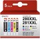 خراطيش حبر متوافقة من ONLYU لطابعات كانون 280 و281، بديلة لـ PGI-280XXL وCLI-281XXL، متوافقة مع طابعات PIXMA TR7520 وTR8520 وTS6120 وTS6220 وTS8220 وTS9120 وTS9520 وTS9521C (عبوة من 5 خراطيش).