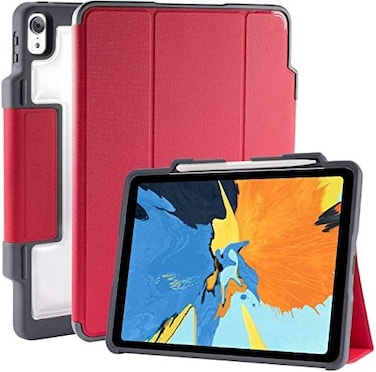 جراب STM DUX PLUS المتين لجهاز Apple iPad Pro 12.9 بوصة (الجيل الثالث 2018) - جراب قلاب مضاد للانزلاق/مناسب للأطفال/حماية من السقوط، مع حامل قلم، ظهر شفاف، وظيفة التشغيل/الإيقاف التلقائي، عرض متعدد -