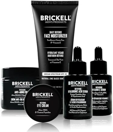 Brickell Men's Products Complete Defense Anti Aging Routine Night Face Cream Vitamin C Day And Night Serum Facial Moisturizer W/Spf And Eye Cream Natural And Organic Unscented One Size Multi